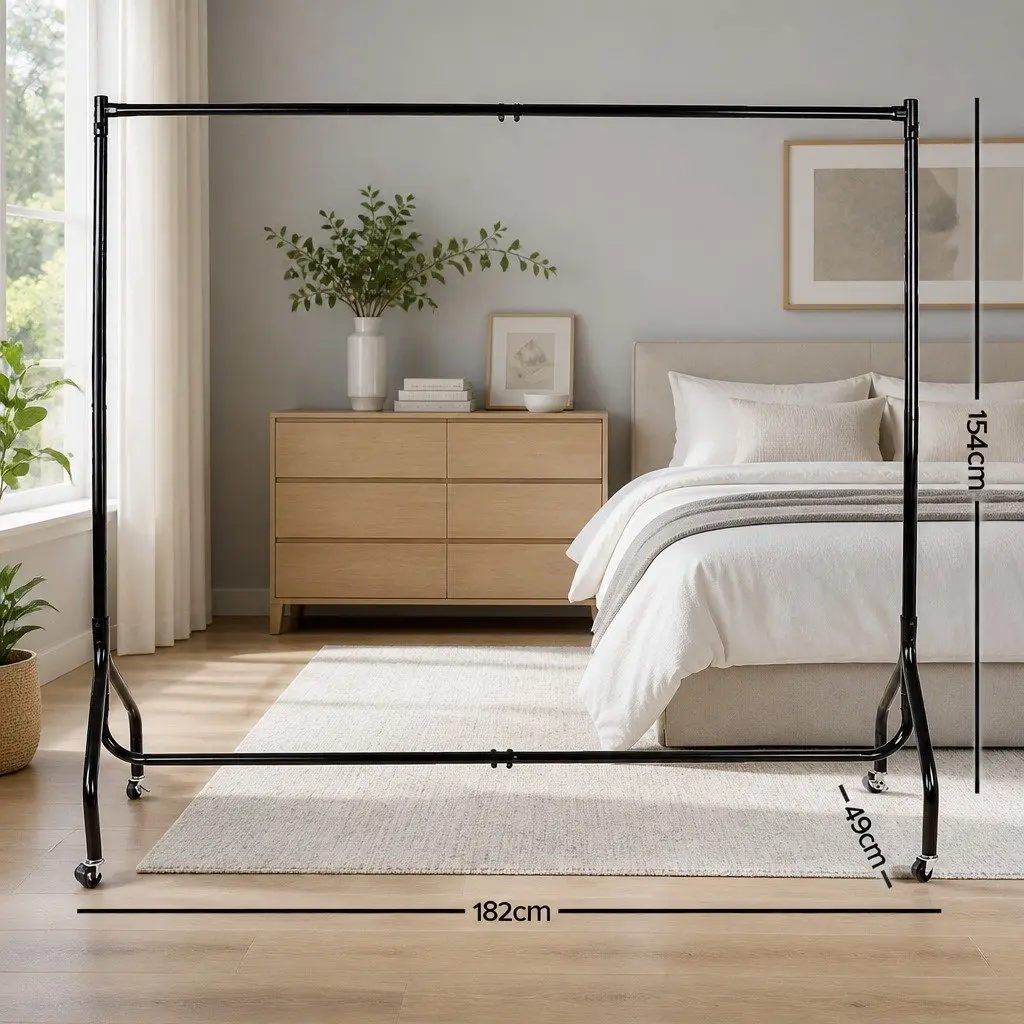 Metal Clothes Rack Black 6FT Sturdy Construction with Wheels