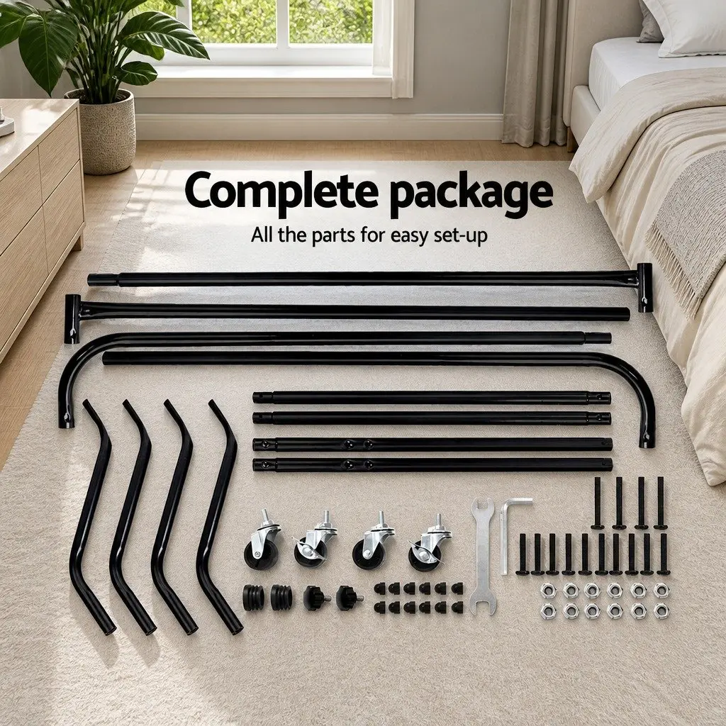 Metal Clothes Rack Black 6FT Sturdy Construction with Wheels
