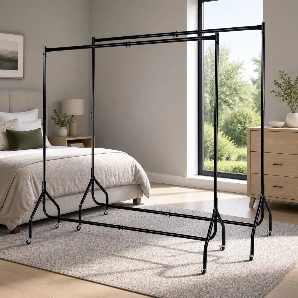 Metal Clothes Rack Black 6FT Sturdy Construction with Wheels