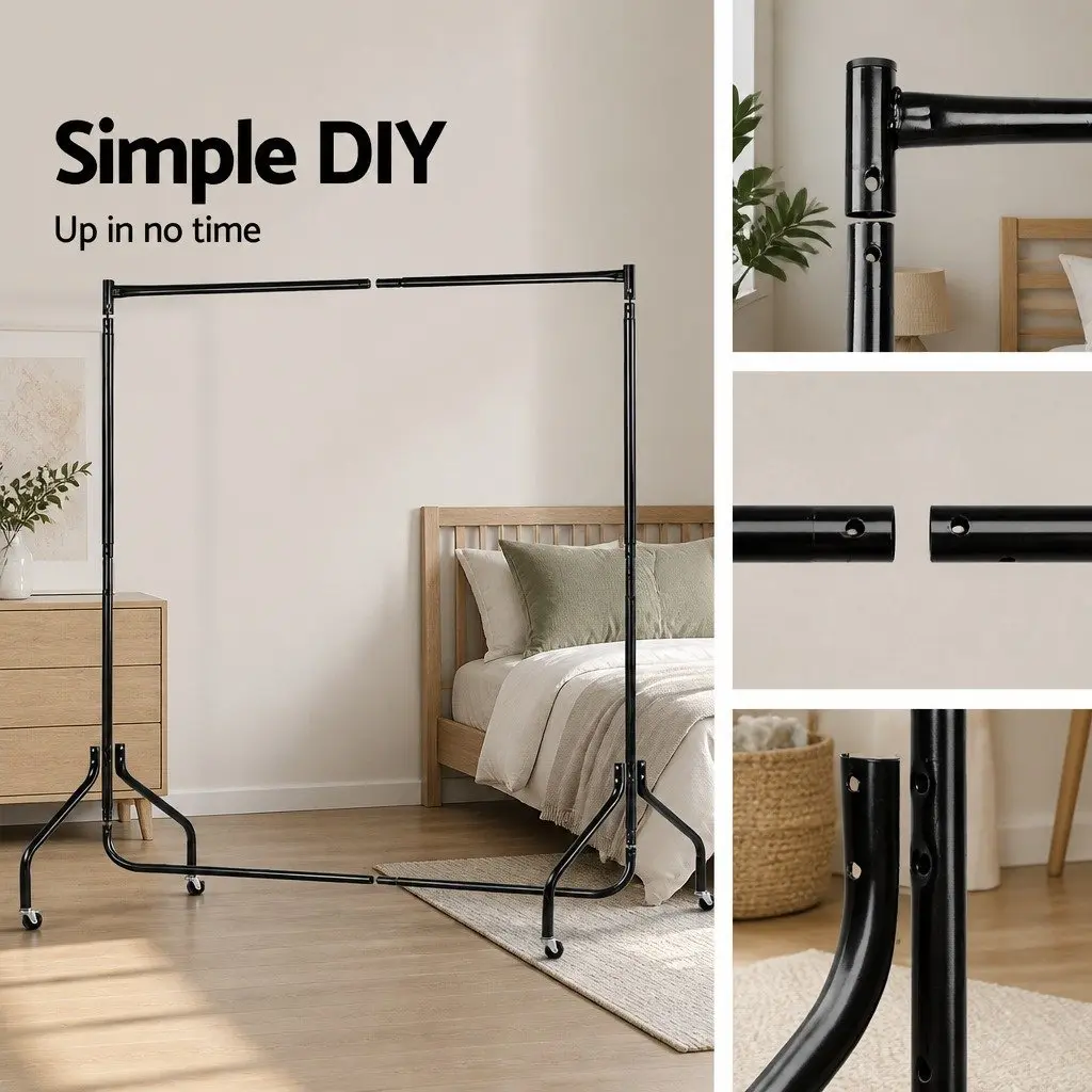 Metal Clothes Rack Black 6FT Garment Display Rail with Wheels