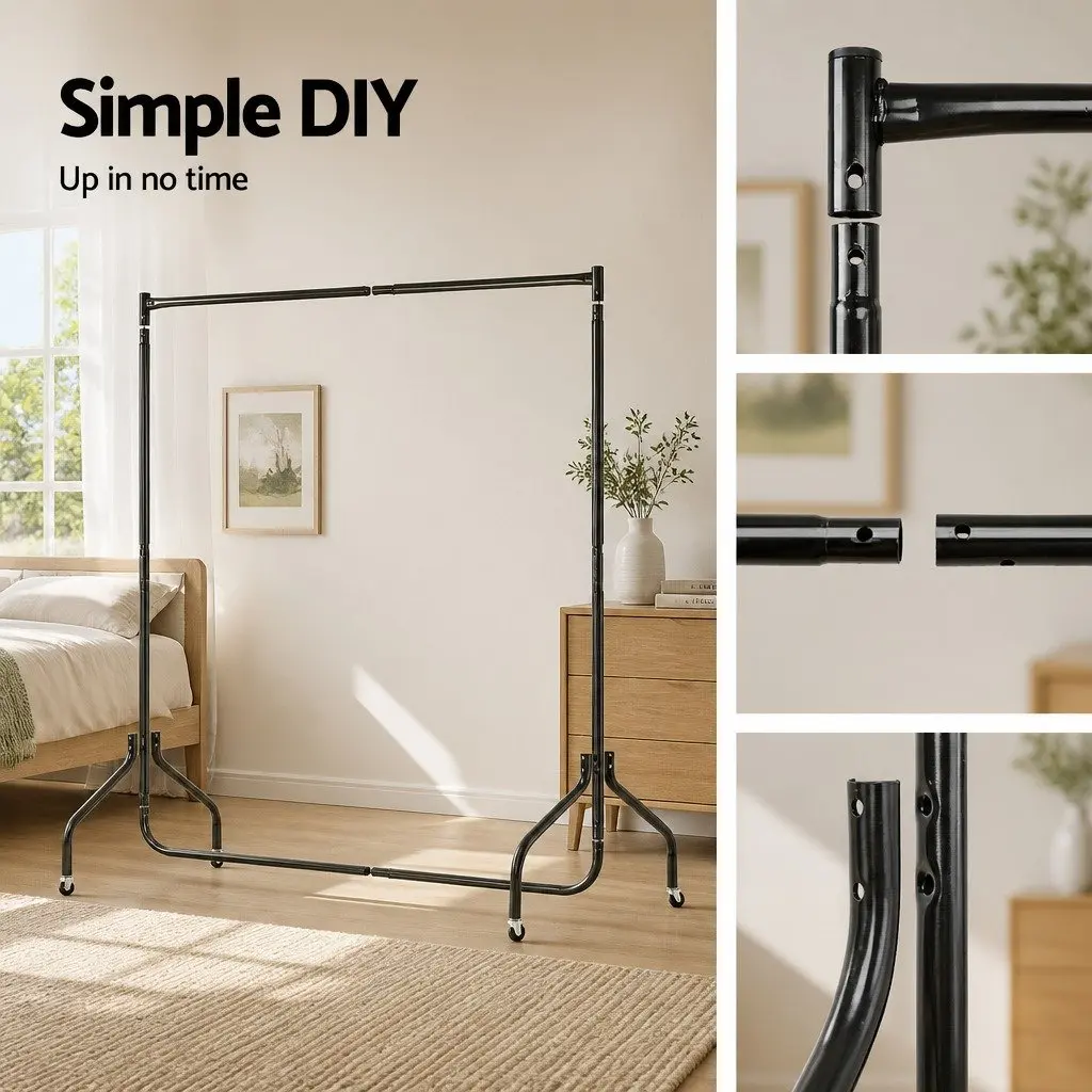 Metal Clothes Rack Black 6FT Garment Display Rail with Wheels