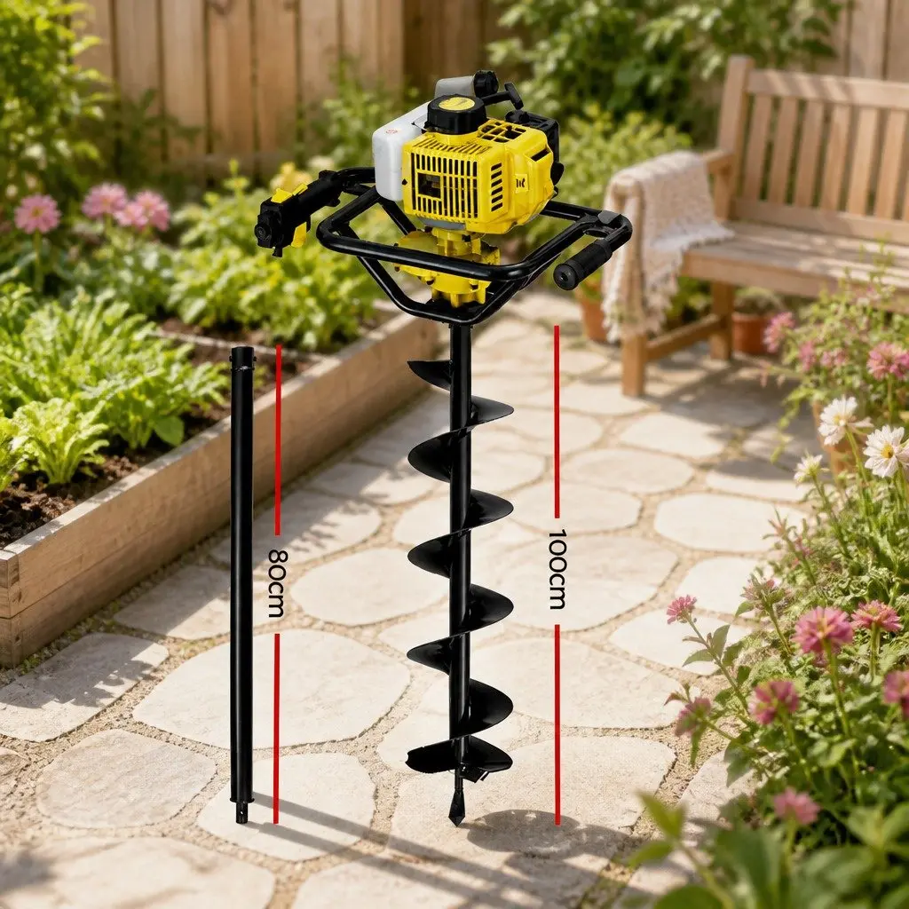Post Hole Digger 200mm Petrol Auger Drill Extension Bits Yellow Outdoor Power