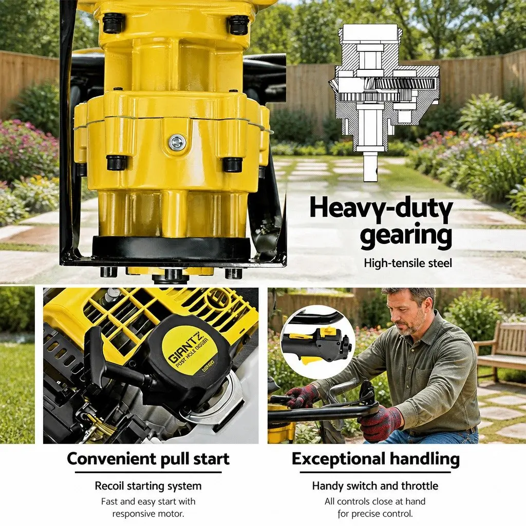 Post Hole Digger 200mm Petrol Auger Drill Extension Bits Yellow Outdoor Power