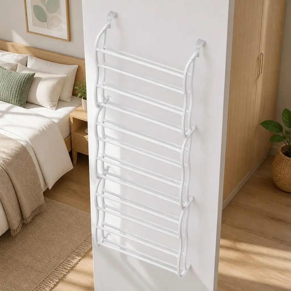Shoe Rack White 12-Tier Hanging Over Door Organiser for 24 Pairs