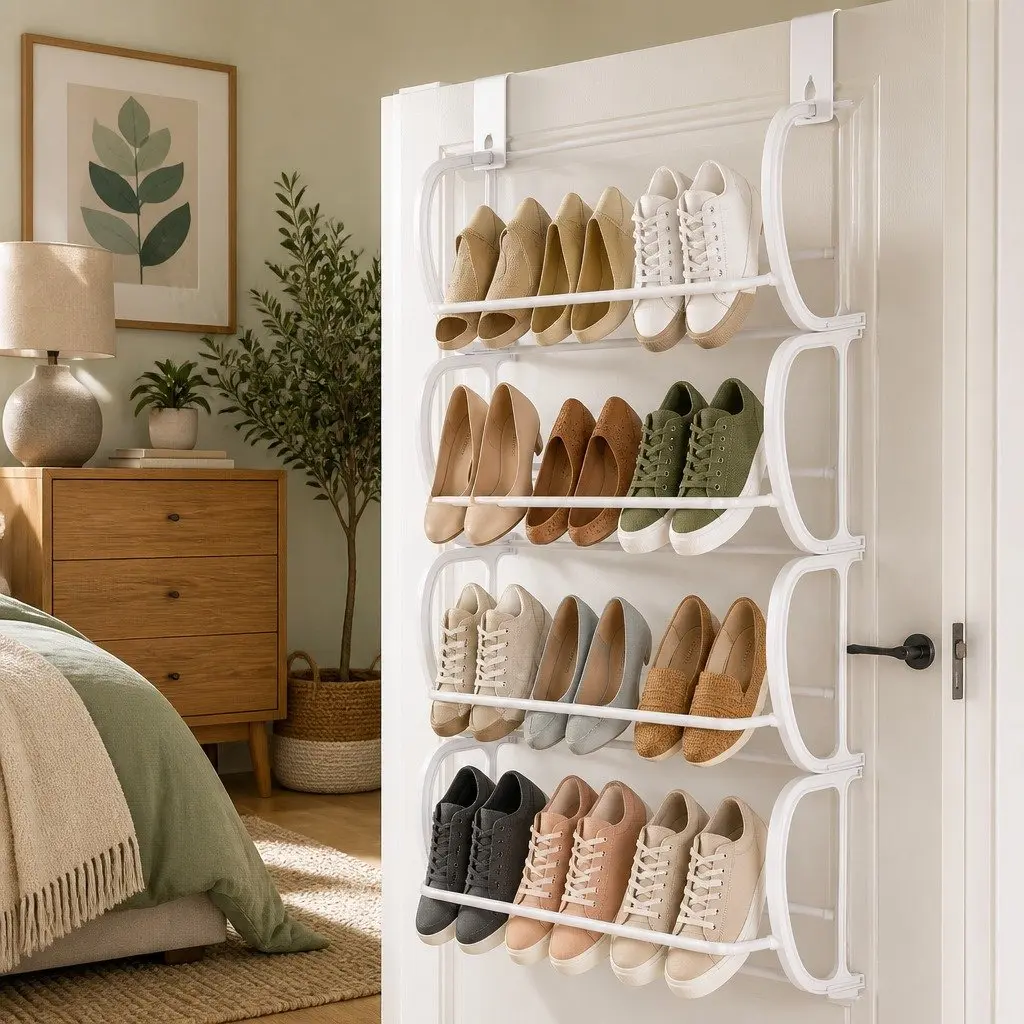Shoe Rack White 12-Tier Hanging Over Door Organiser for 24 Pairs