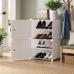 Concise White Stackable Shoe Cabinet Set of 2
