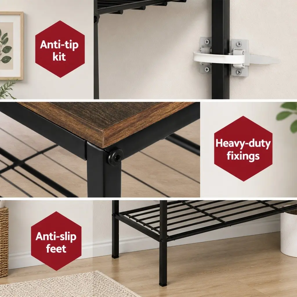 Shoe Rack Walnut and Black 4 Tier Open Storage Organiser Display Stand