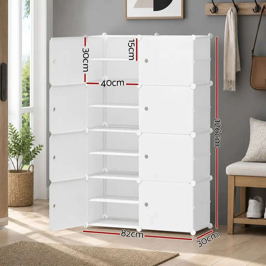 Shoe Storage Cube Cabinet Set of 8 Stackable White Organizer Ventilation Design