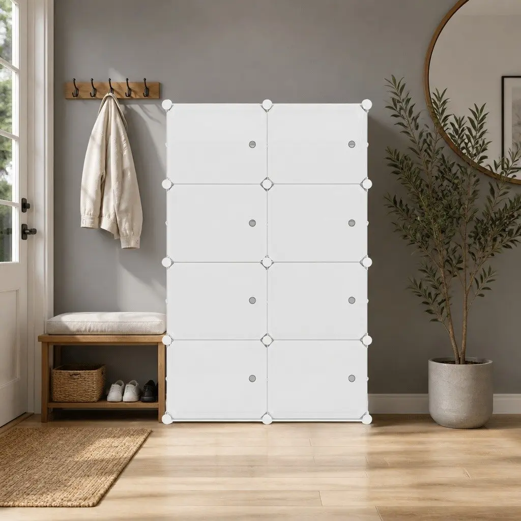 Shoe Storage Cube Cabinet Set of 8 Stackable White Organizer Ventilation Design