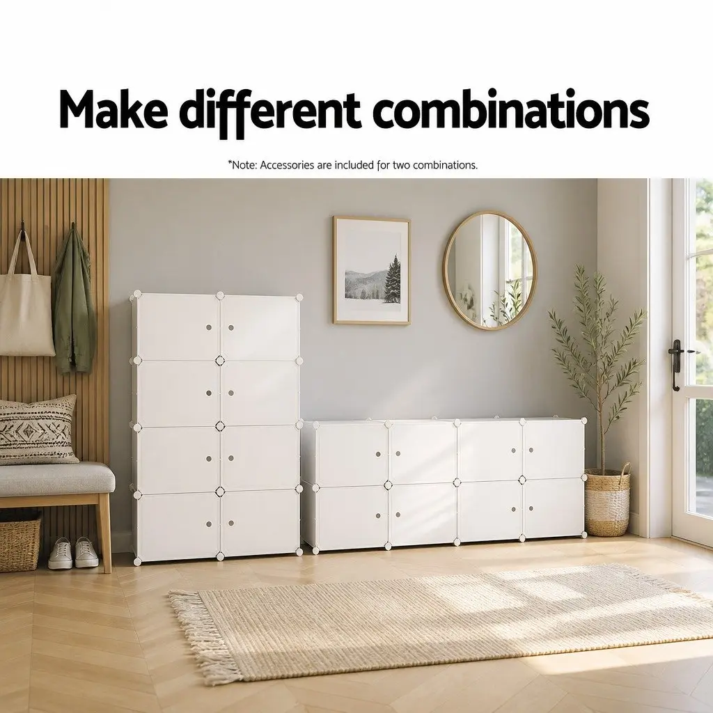 Shoe Storage Cube Cabinet Set of 8 Stackable White Organizer Ventilation Design