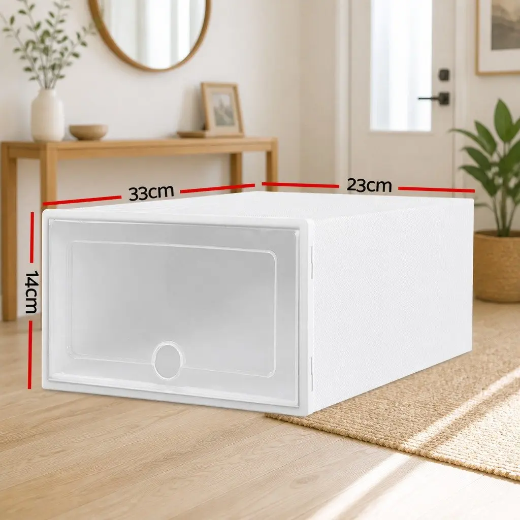 Shoe Storage Box White 33 x 23 x 14 cm Stackable Foldable Home Organizer Set of 12