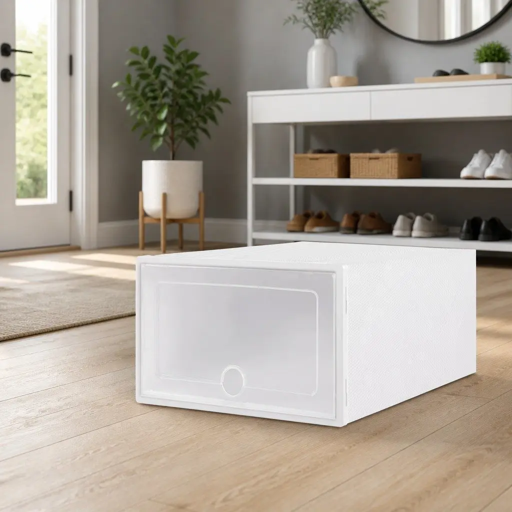 Shoe Storage Boxes White Clear 24 Piece Stackable Foldable Organiser