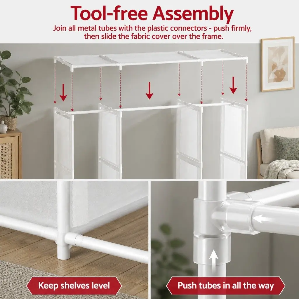 Large Portable Clothes Wardrobe Open Shelf Storage Organizer White Home Bedroom