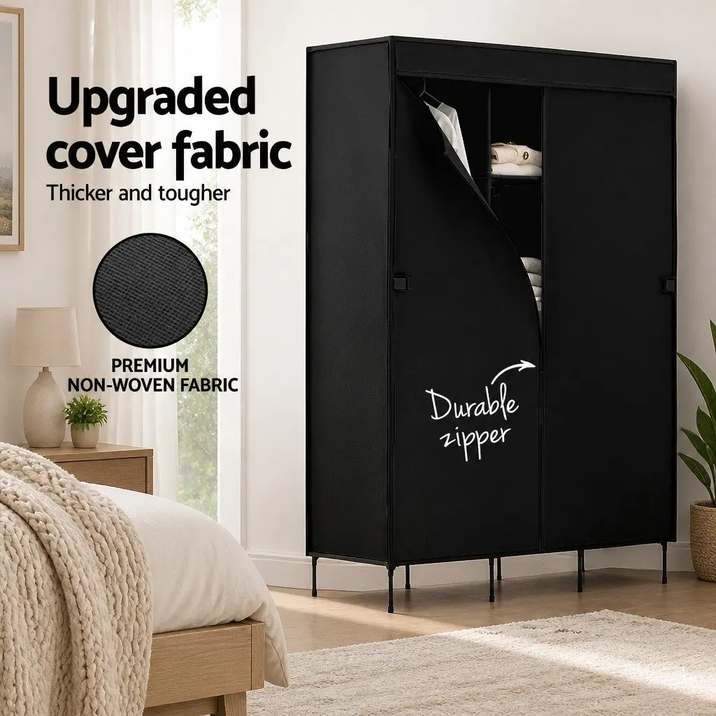 Large Portable Clothes Closet Wardrobe Black Adjustable Panels Four Hanging Rods