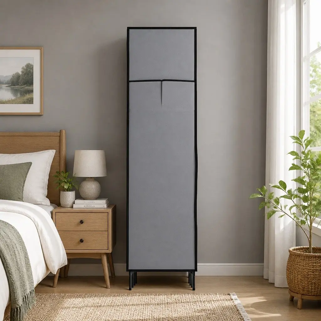 Large Portable Wardrobe Closet Grey Fabric Storage Organizer with Shelves and Hanging Rods