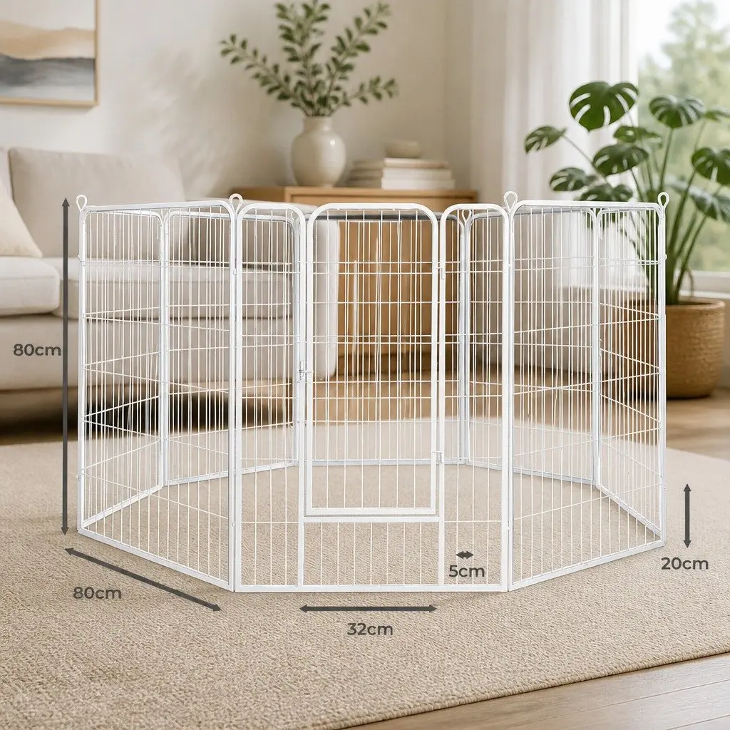 Pet Playpen White 8 Panel Foldable Portable with Step Through Door