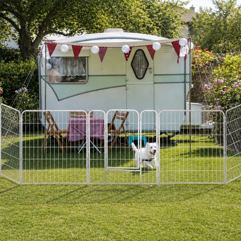 Pet Playpen White 8 Panel Foldable Portable with Step Through Door