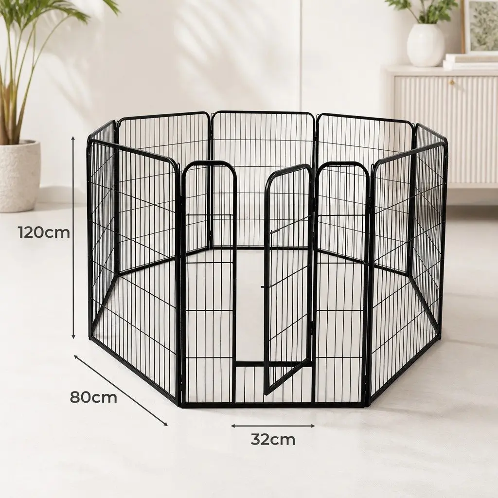 8 Panel Pet Playpen Black or White Portable Foldable Gate Indoor Outdoor Use