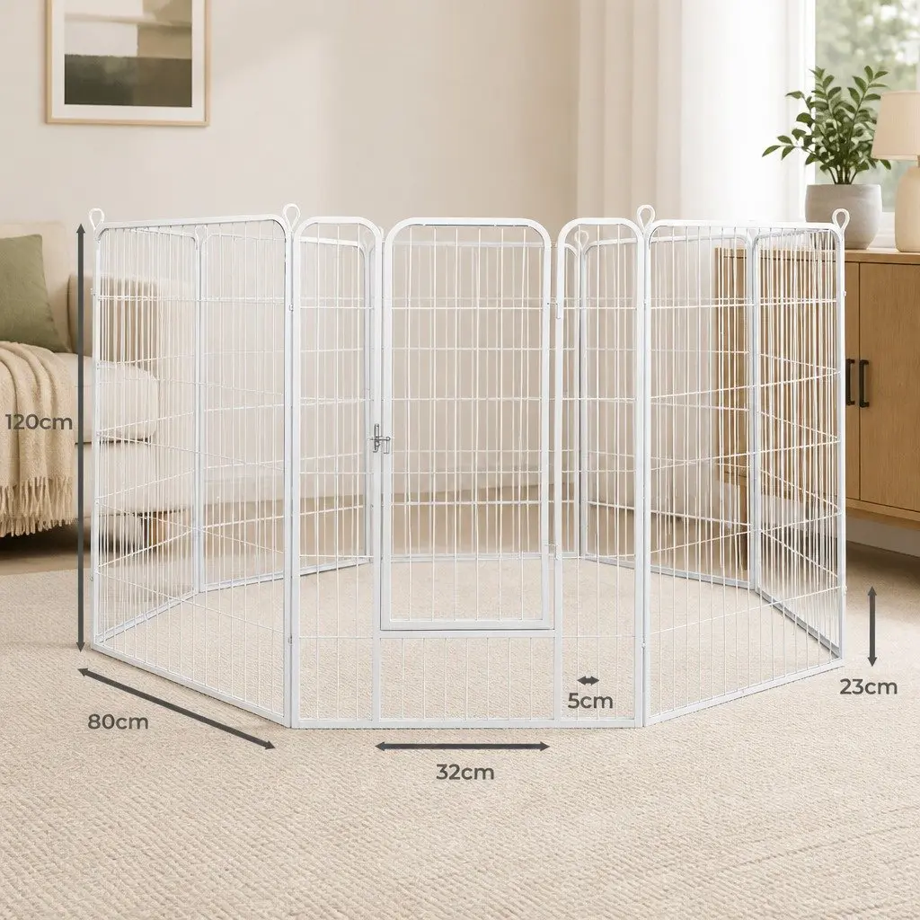 Pet Playpen White 48 Inch Foldable Portable Enclosure with Lockable Gate