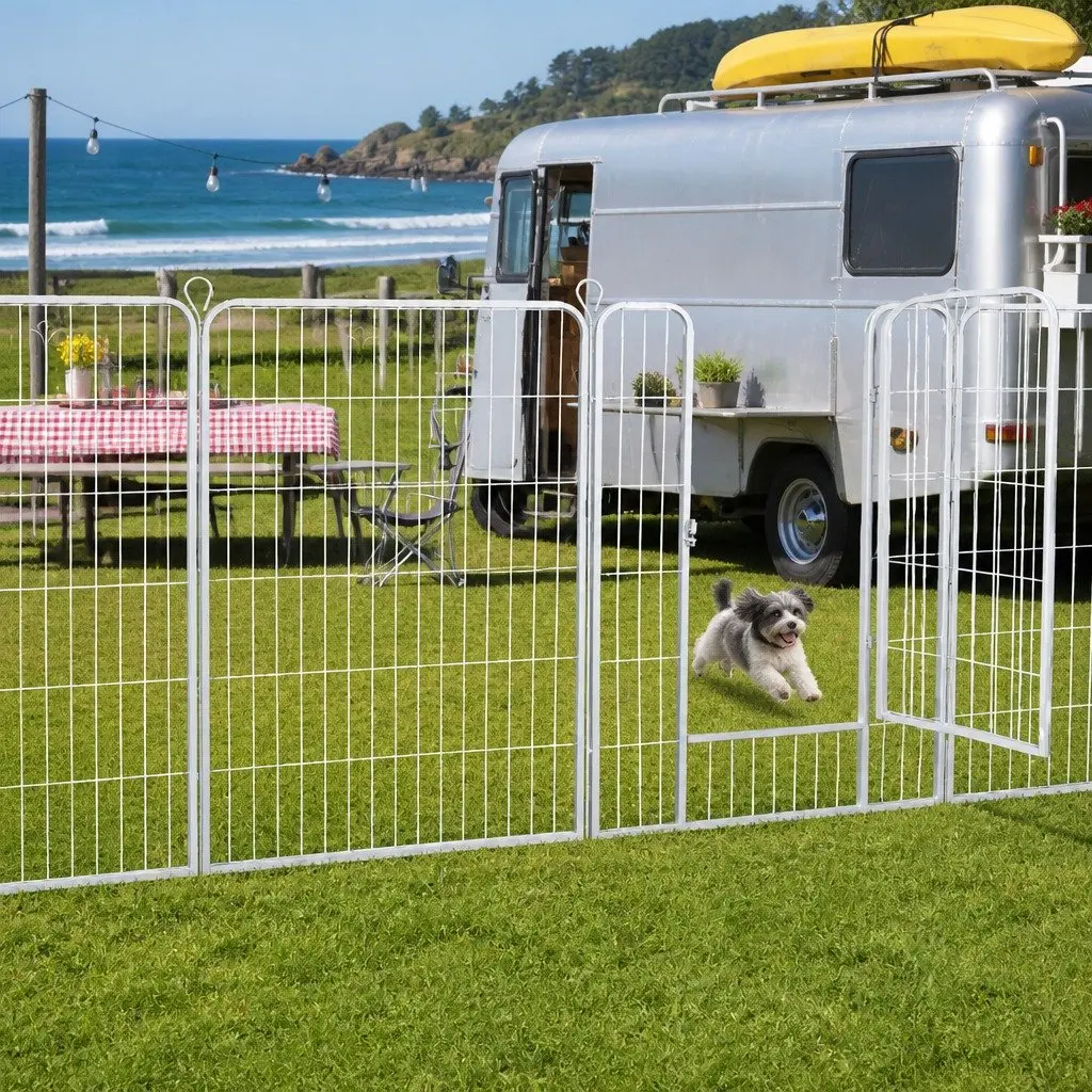 Pet Playpen White 48 Inch Foldable Portable Enclosure with Lockable Gate