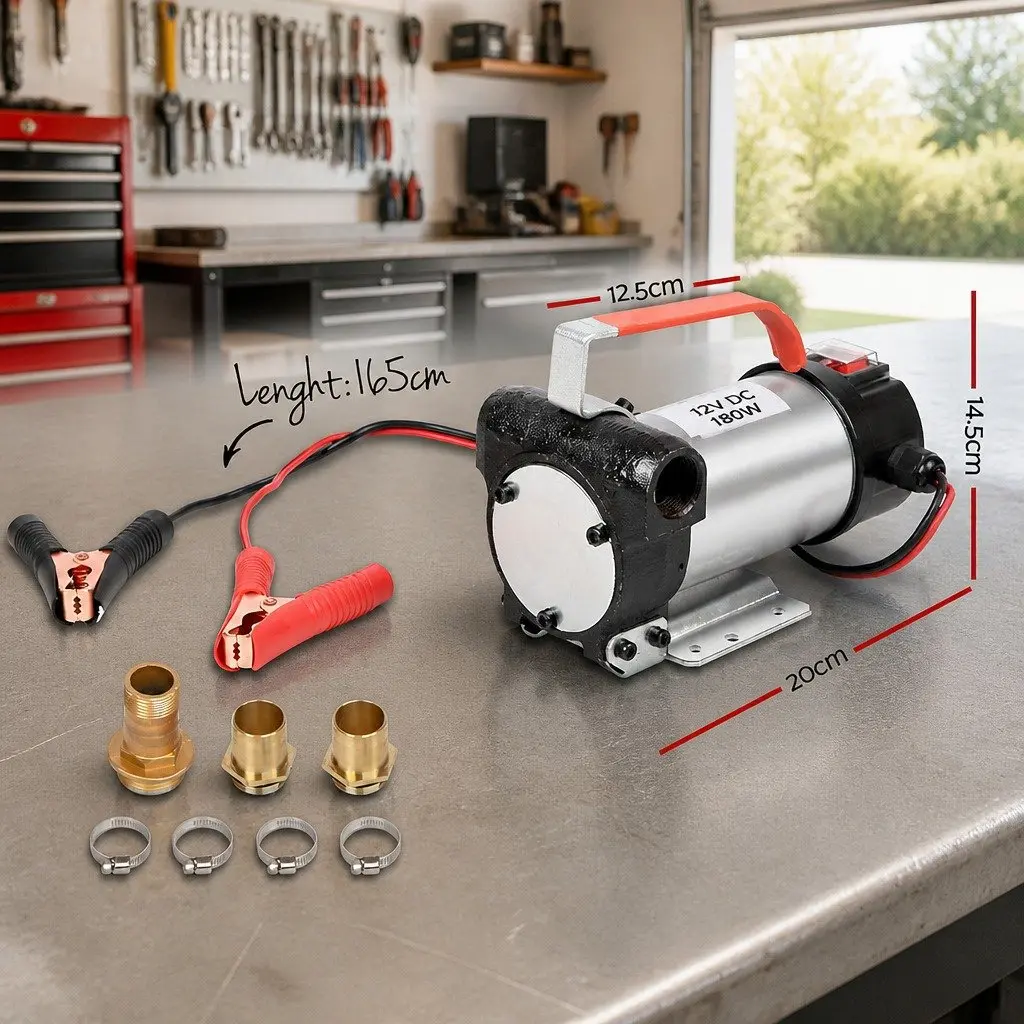 12V Diesel Oil Transfer Pump Silver 180W High Flow Rate 40L/Min