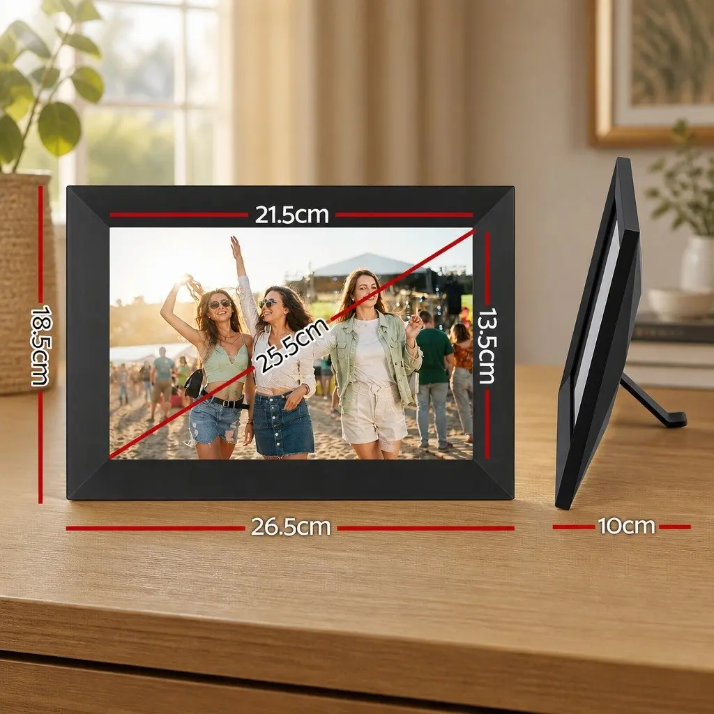 Digital Photo Frame Black 10.1 Inch WiFi Touch Screen High-Resolution Display 32GB Memory