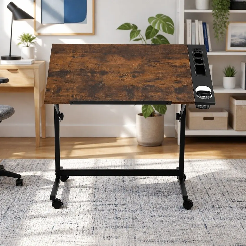 Drafting Table Rustic Brown MDF Adjustable Desktop with Removable Tray