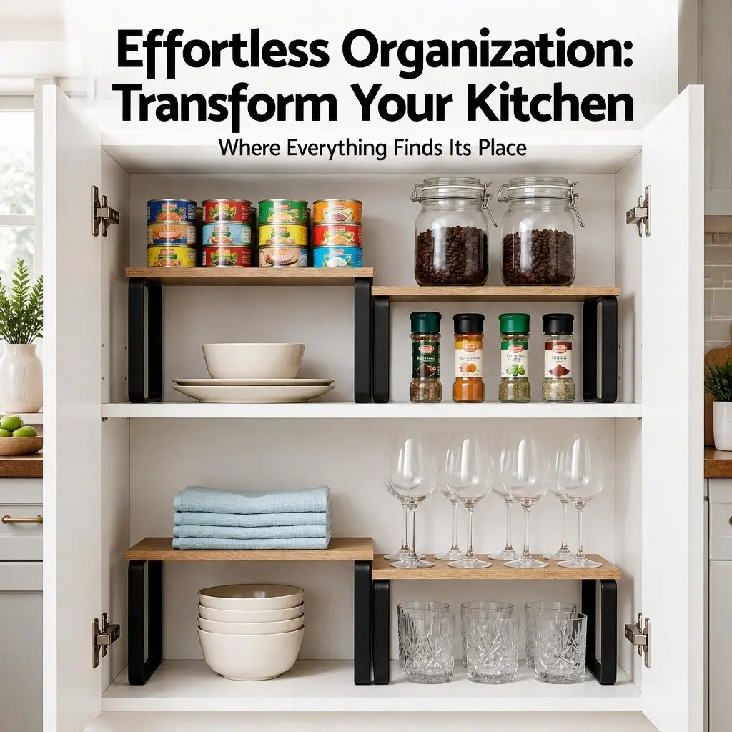 Kitchen Storage Shelves Rack Organiser Set of 2 Pine Wood Metal Cabinet