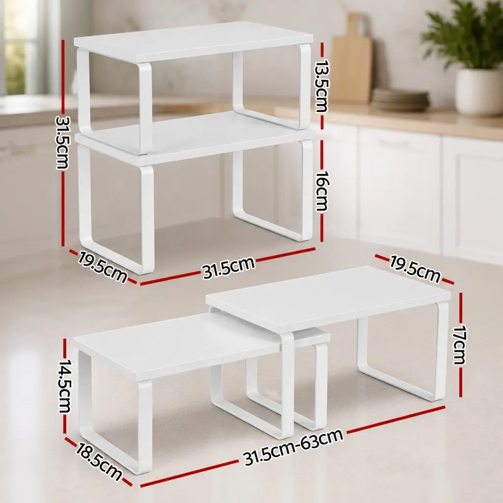 White Kitchen Storage Shelves Rack Organiser Cabinet Set of 2 Cupboard Display