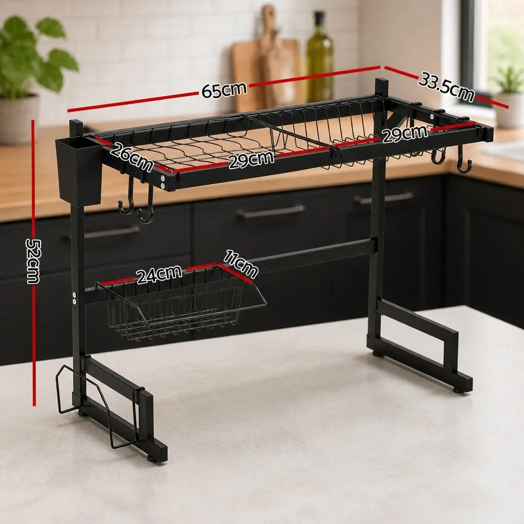 Dish Drying Rack 2 Tier Over Sink Kitchen Organiser Storage Drainer Black