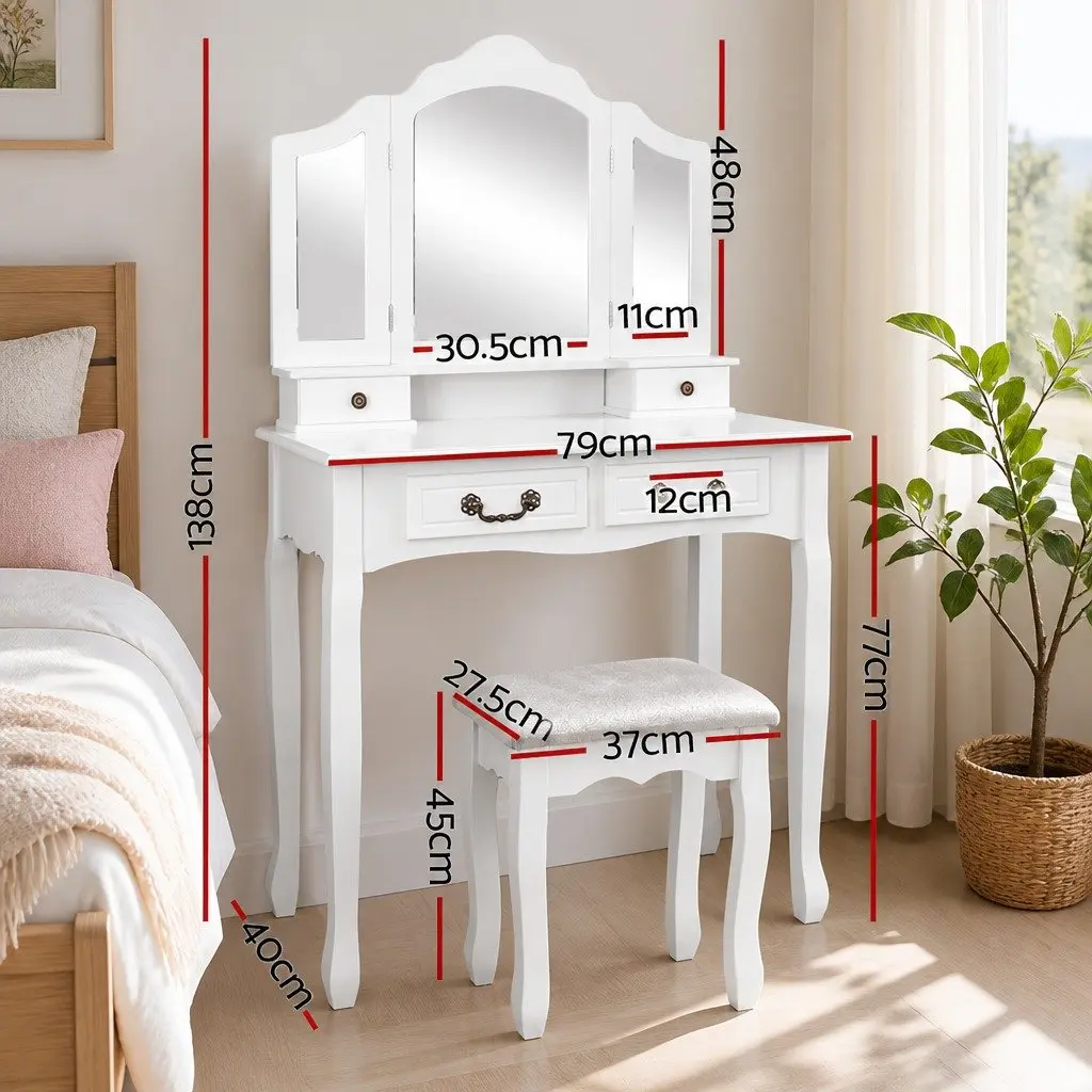 White Dressing Table Stool Set with Storage