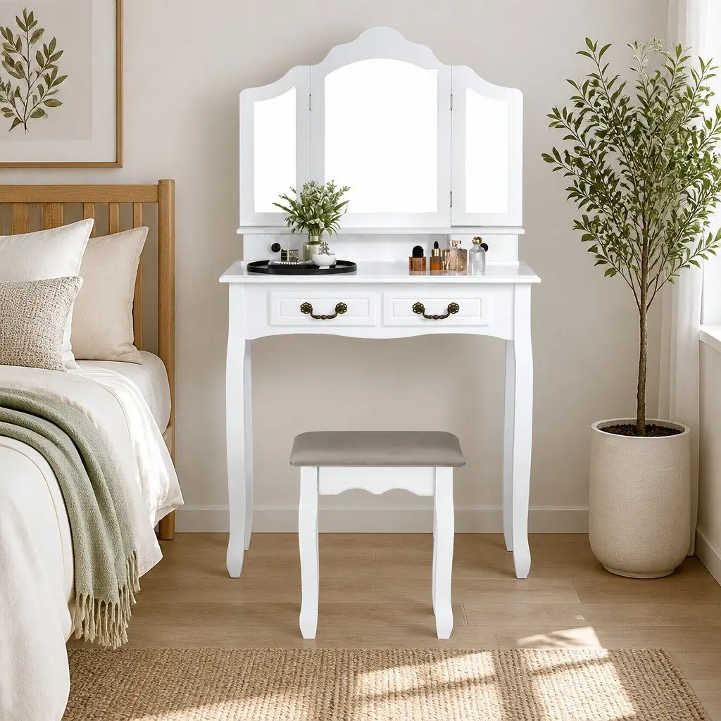 White Dressing Table Stool Set with Storage