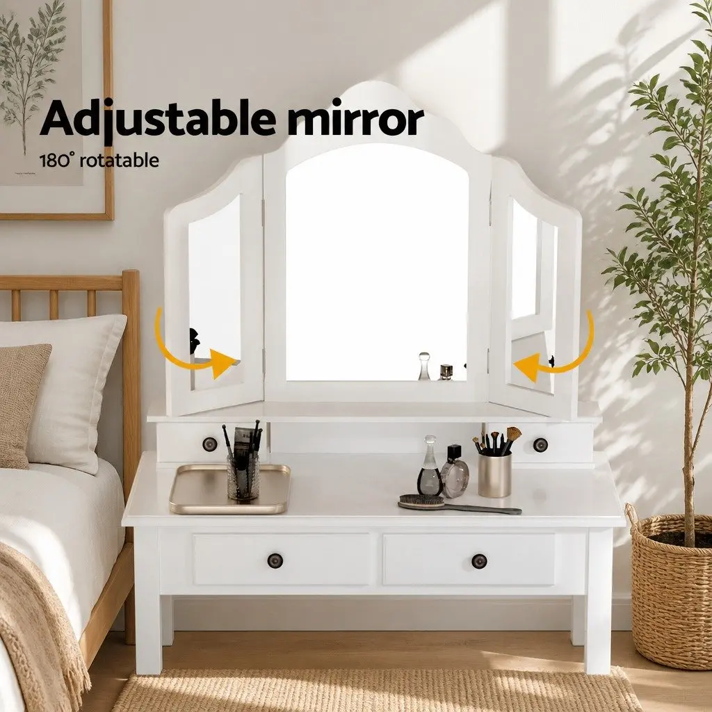 White Dressing Table Stool Set with Storage
