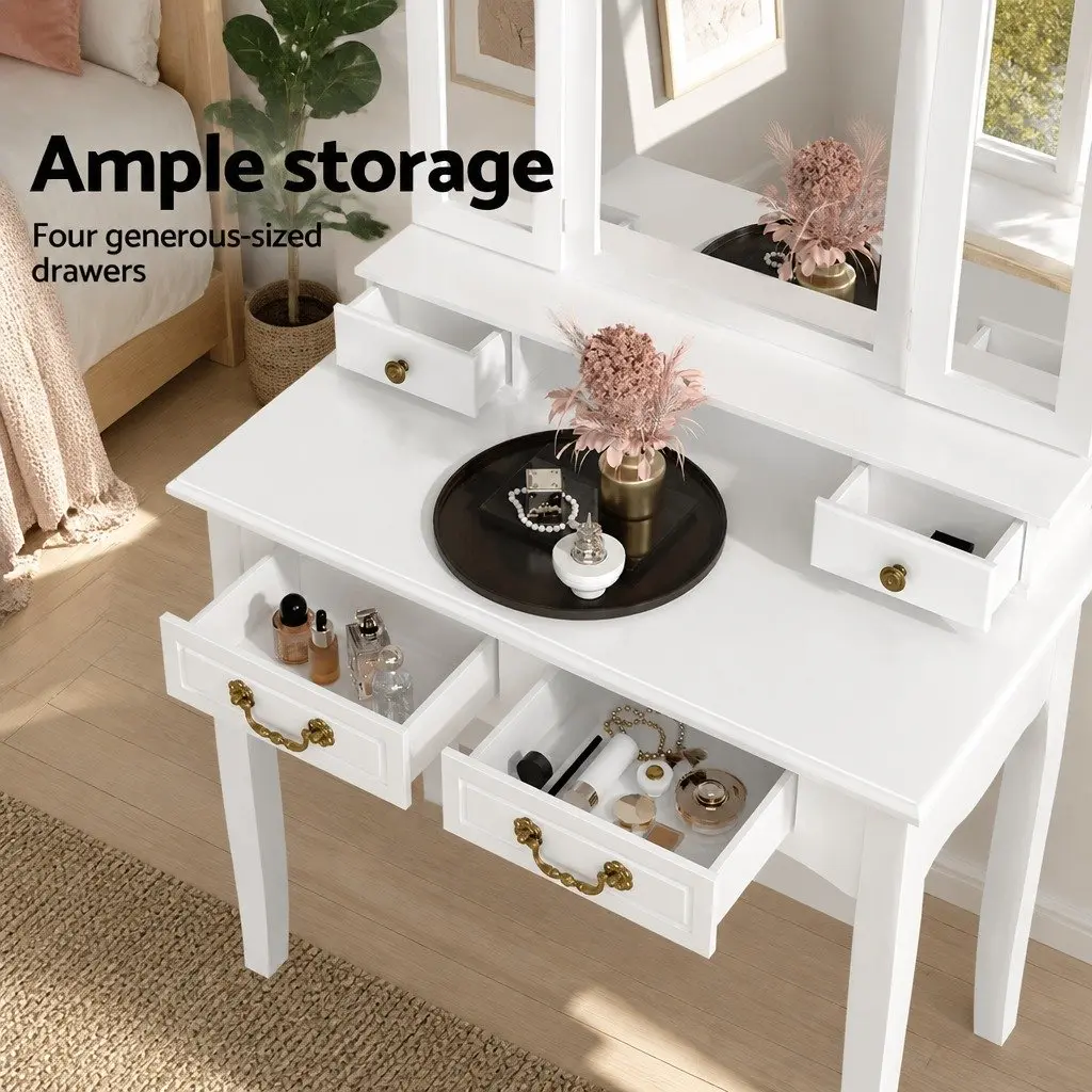 White Dressing Table Stool Set with Storage