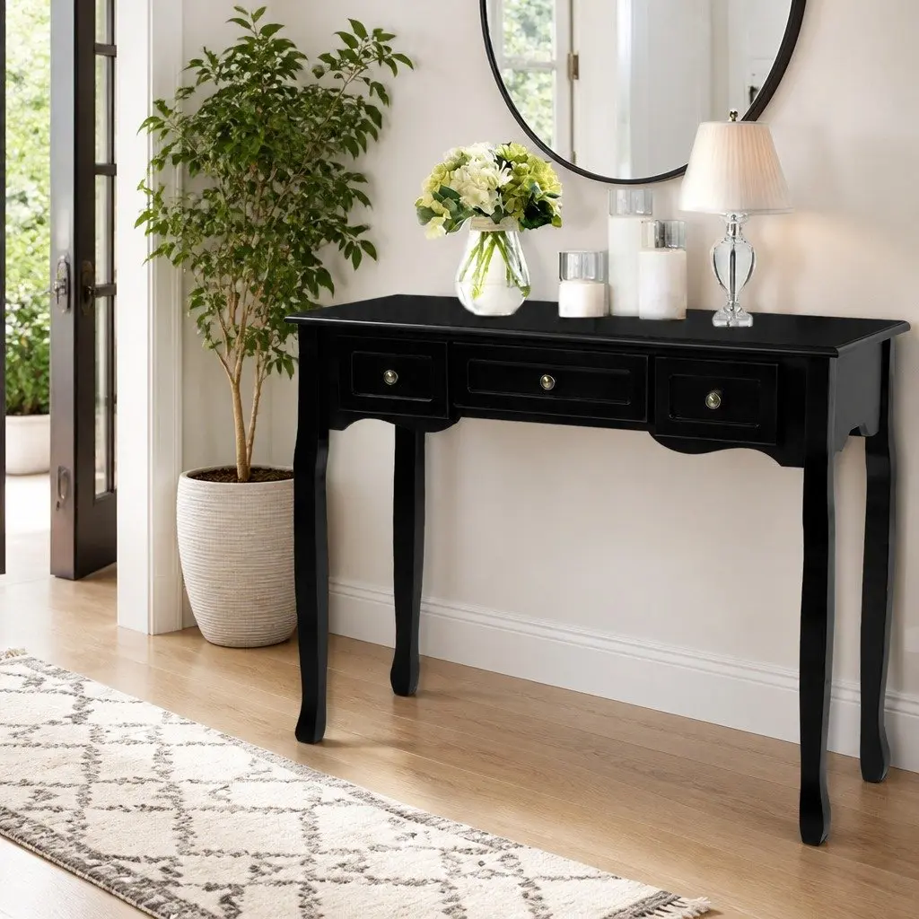 Console Table 3 Drawers Black French Provincial Hallway Bedroom Storage