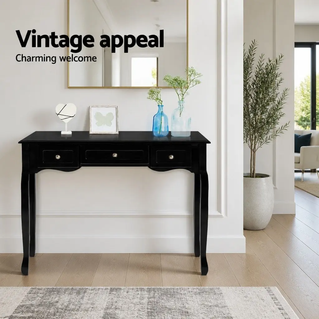 Console Table 3 Drawers Black French Provincial Hallway Bedroom Storage