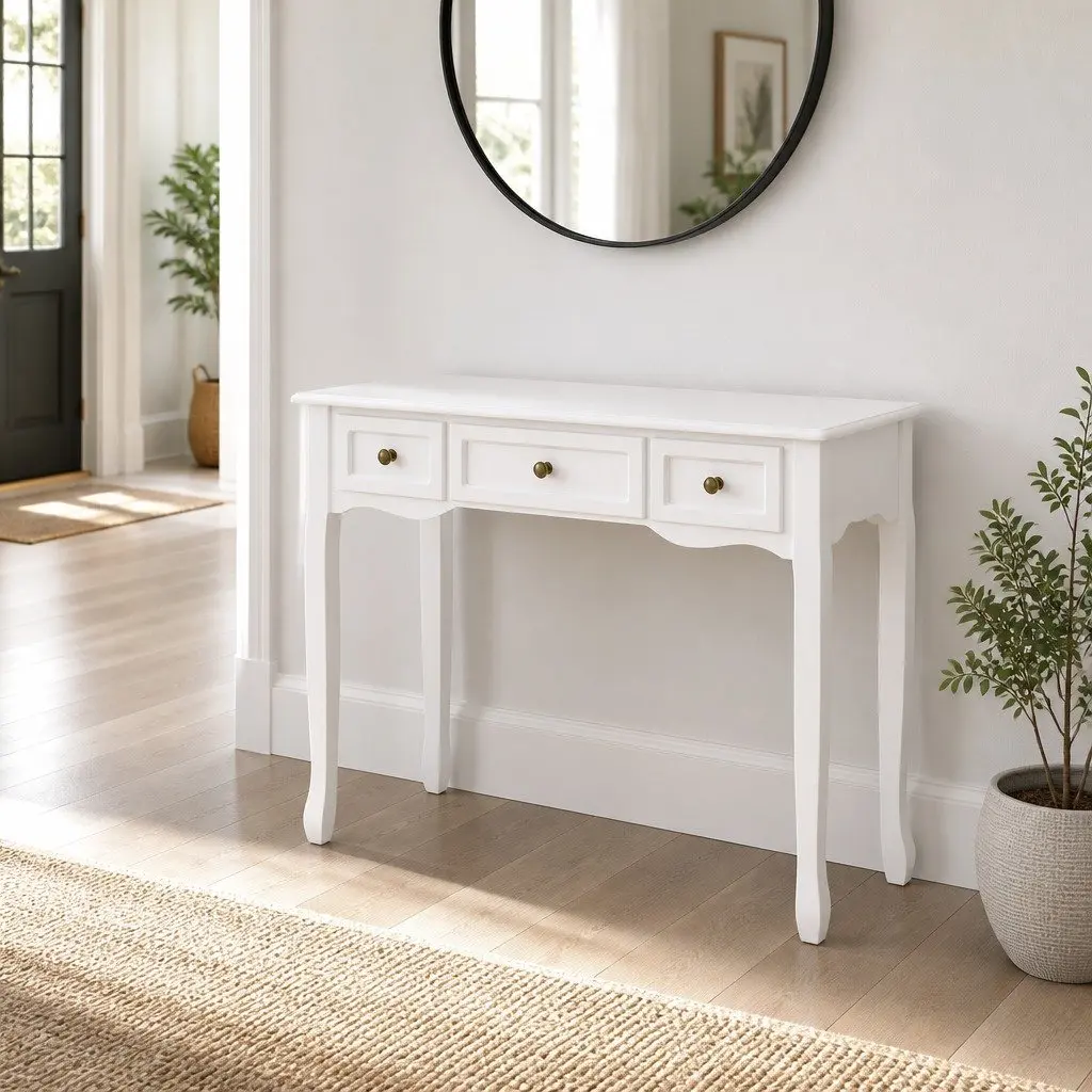White Console Table with 3 Spacious Drawers