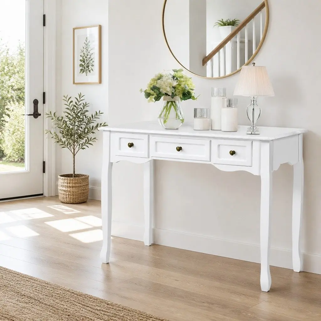 Console Table 3 Drawers White French Provincial Hallway Lounge Storage Furniture