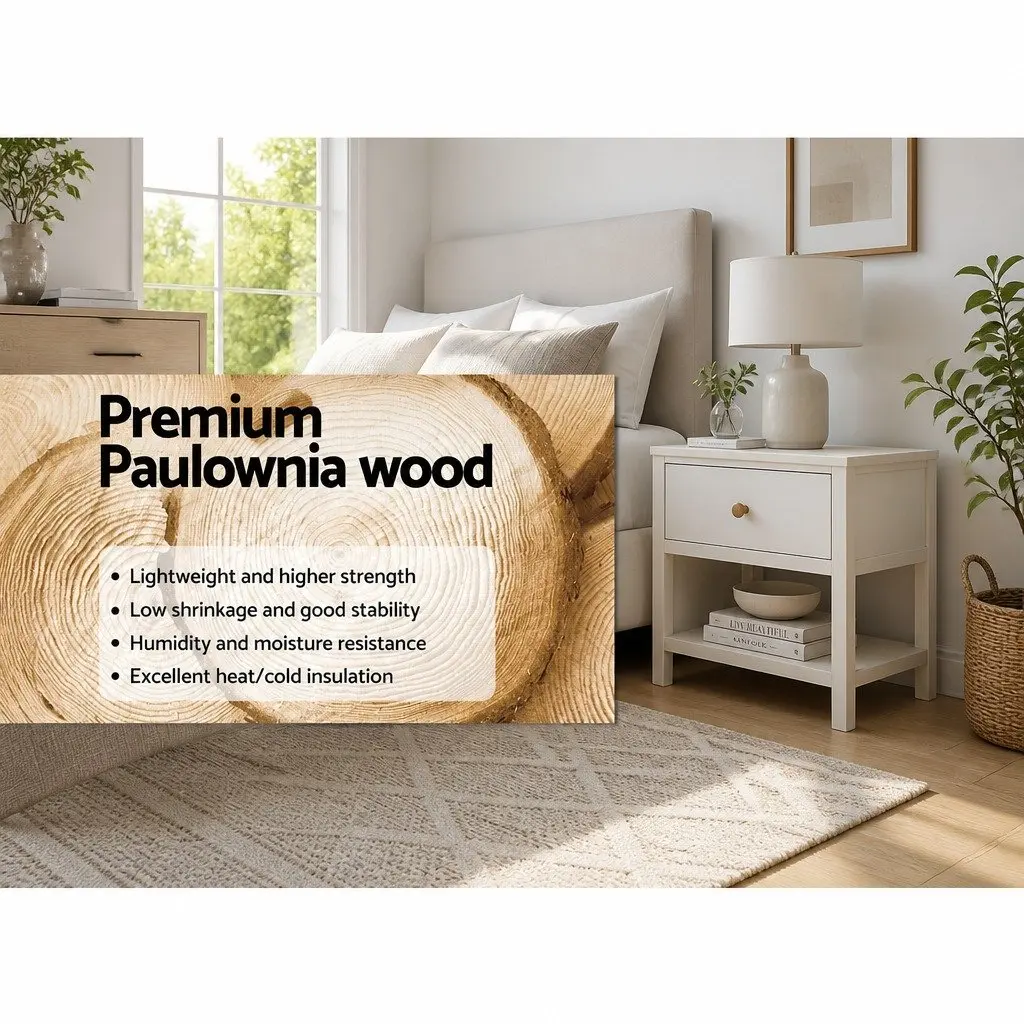 Bedside Table with Drawer and Shelf White Storage Nightstand Bedroom Furniture
