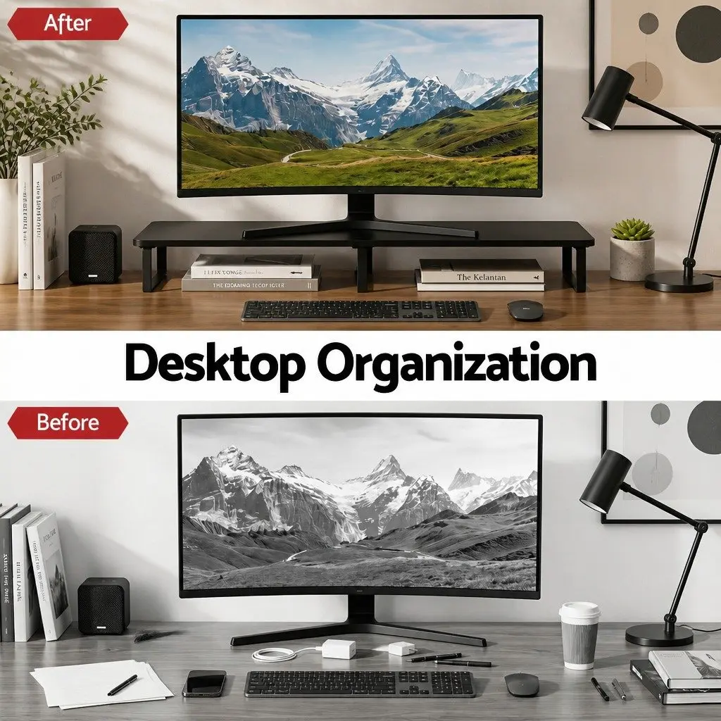 Dual Monitor Stand Black 100cm Wide Riser Desk Organiser Non-slip Rubber Feet