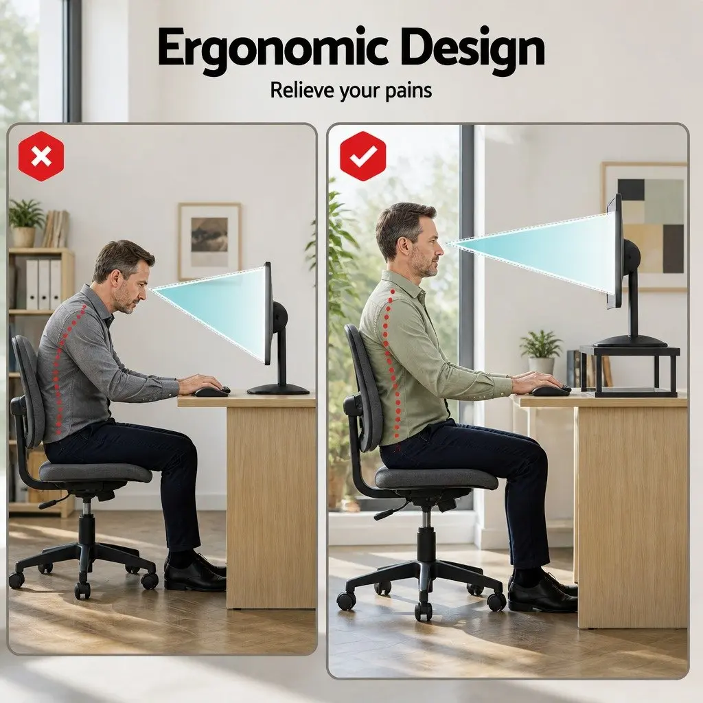 Dual Monitor Stand Black 100cm Wide Riser Desk Organiser Non-slip Rubber Feet