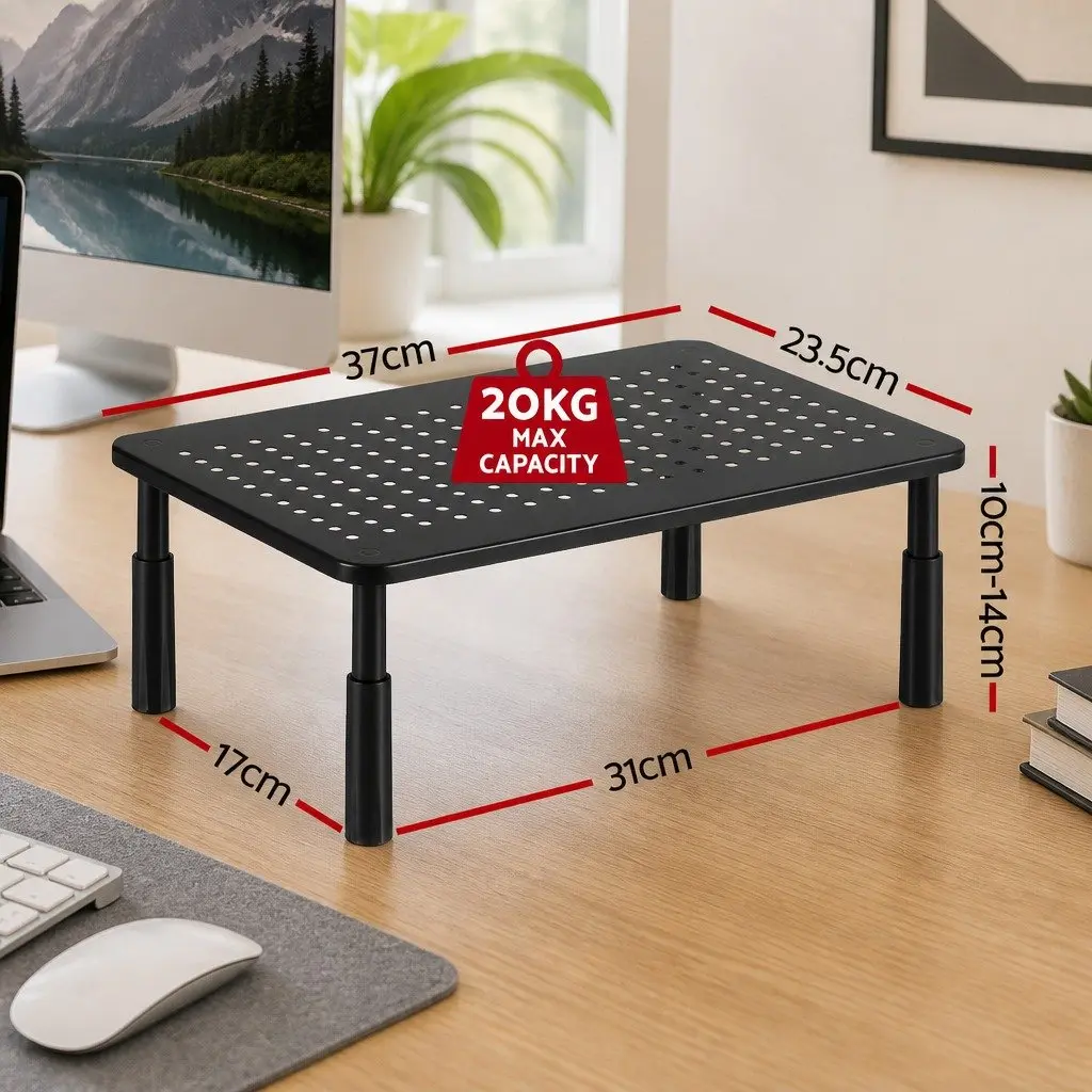 Monitor Stand Black Adjustable 37 x 23.5 cm Three Height Levels