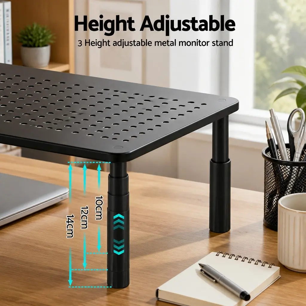 Monitor Stand Black Adjustable 37 x 23.5 cm Three Height Levels