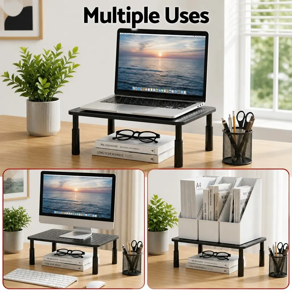 Monitor Stand Black Adjustable 37 x 23.5 cm Three Height Levels