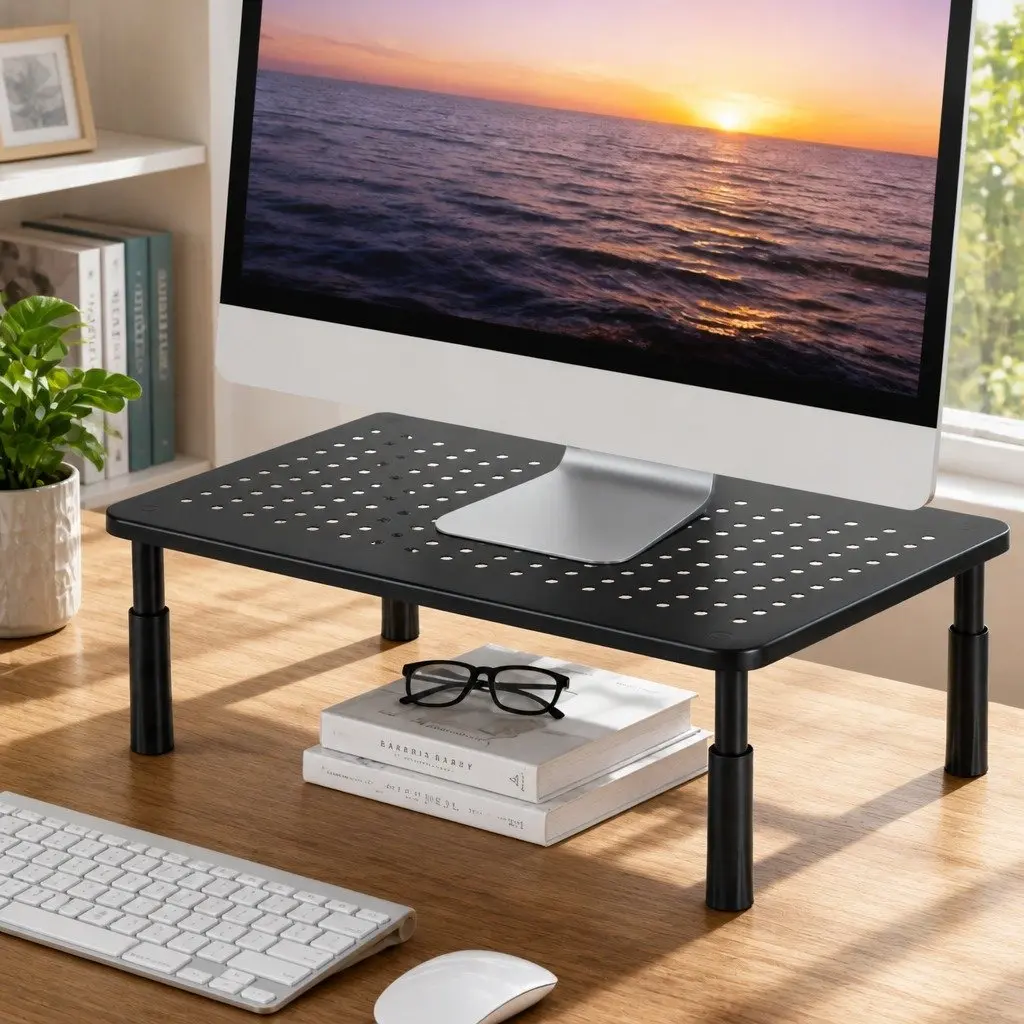 Monitor Stand Black Adjustable 37 x 23.5 cm Three Height Levels
