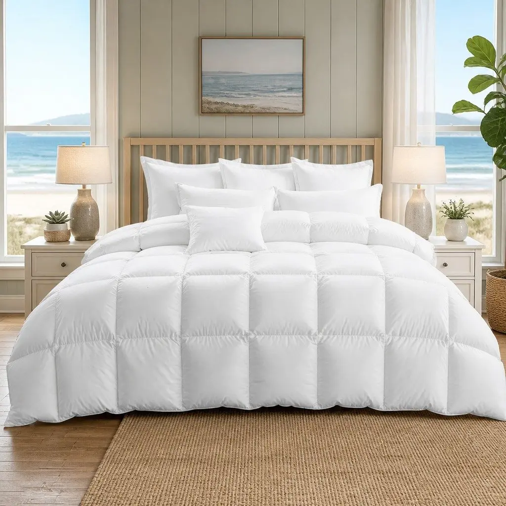 Duck Down Feather Quilt White Super King 200GSM Lightweight Breathable Bedding Doona