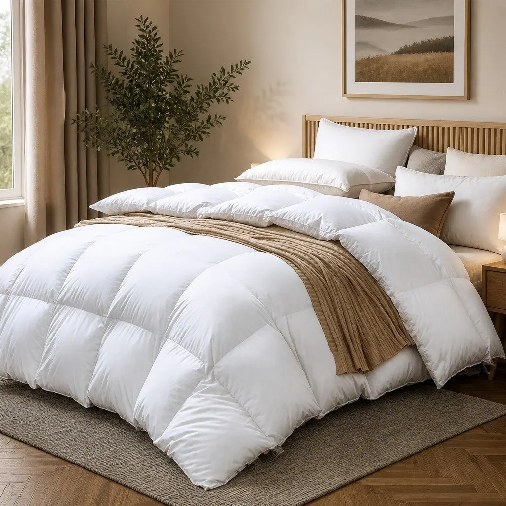 Goose Down Quilt White King Single 500GSM All Season Lightweight Breathable