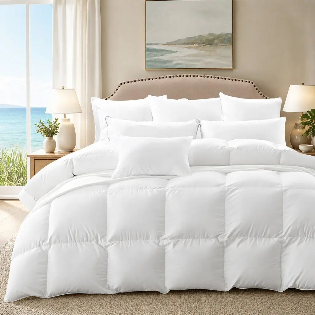 Goose Down Quilt White King Single 500GSM All Season Lightweight Breathable