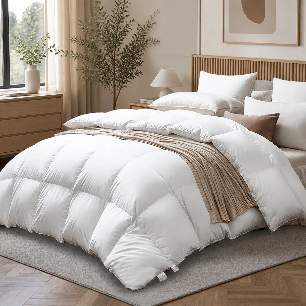 Goose Down Feather Quilt White Super King Lightweight Breathable All Season