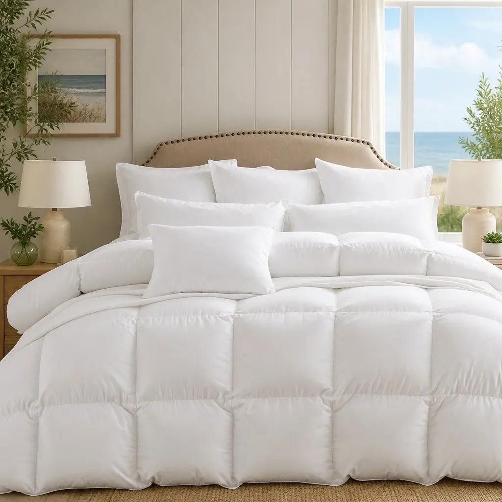 Goose Down Feather Quilt White Super King Lightweight Breathable All Season